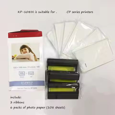 KP-108IN 100*148mm Photo Papers and 3 Ink Cartridge for Selphy CP Series Photo Printer CP800 CP910 C