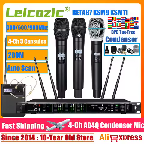 Leicozic AD4Q 4 Channel Wireless Microphone Professional Stage Microfone Condsensor KSM11 KSM9 BETA8
