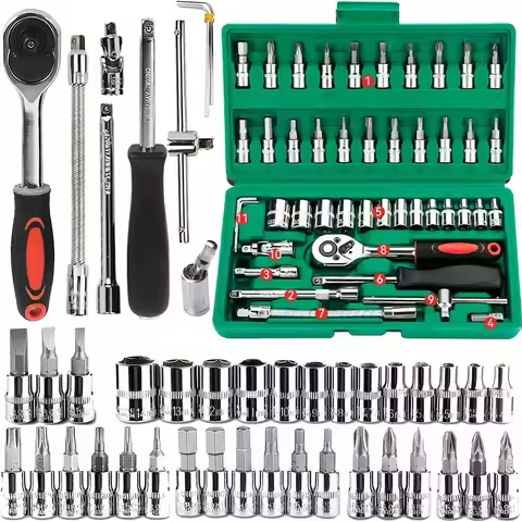 1/4 Inch Ratchet Wrench 46Pcs Household Auto Repair Tool Kit, Metric Hex Bit Socket Set For Mechanic