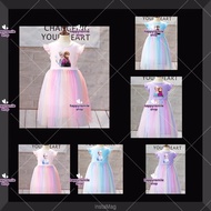 Girl Dress Frozen Elsa Anna Princess Dress Petal Sleeve Long Rainbow Mesh Cute Girl Dress(for 3-8 ye