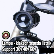 Lampu + klakson 36v 48v 60v sepeda listrik skuter elektrik scooter listrik headlamp horn sparepart l