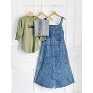 Thick Wash Jeans Overall by Jn 3-in-1 Combed Hijab Voal T-Shirt Set