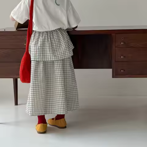 Plaid Skirt 2025 Summer Fashion New Korean Casual Loose Cute All-madtch Simple Checkered Skirt Kids 