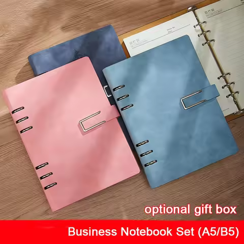 (Logo engrave) A5/B5 leather loose-leaf notebook, business office meeting minutes, student diary, ex