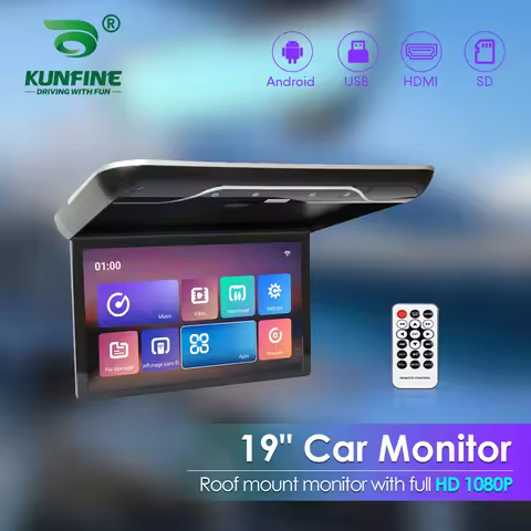 19 Inch Car Roof Monitor TV Flip Down 1080P Video HD IPS Screen With 16-color Ambient Light USB TF H