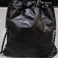 CHANEL 22 AS3313束口手提後背包 so black logo全黑 芯片款 98成新