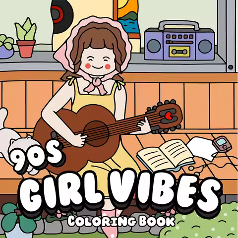 90s GIRL VIBES Coloring Book for Adults Featuring Cartoon Bold-easy Patterns for Relaxation Kids DIY