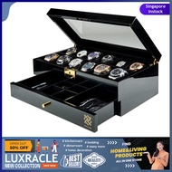 [instock] HAWK &amp; GABLE Luxury 12 Slot Watch Box Organizer, Glass Display and Metal Lock, Wide Compartments Fit Large Wat