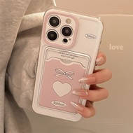 Korean Style Pink Love Heart Card Holder Suitable for Apple 15promax Phone Case iphone14 Niche 11 Al