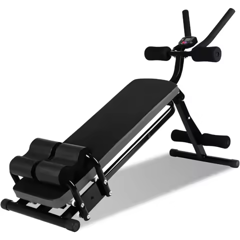 Adjustable Ab Exercise Bench,Foldable Sit Up Bench, Full Body Exercise Equipment with LCD Monitor fo