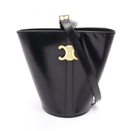 CELINE Triomphe 水桶肩背包，黑色皮革，金色五金，二手女款
