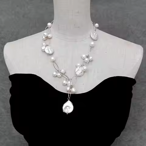 Y.YING Freshwater White Keshi Pearl Chain Necklace Charm Choker Necklace