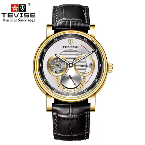 TEVISE Automatic Mechanical Watch for Men Skeleton Luminous Watch Leather Strap Top Brand Luxury Mec