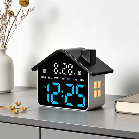 LED House-Shaped Alarm Clock-RGB Nightlight & Digital Alarm Clock,Multifunctional Desk Timer for Bed