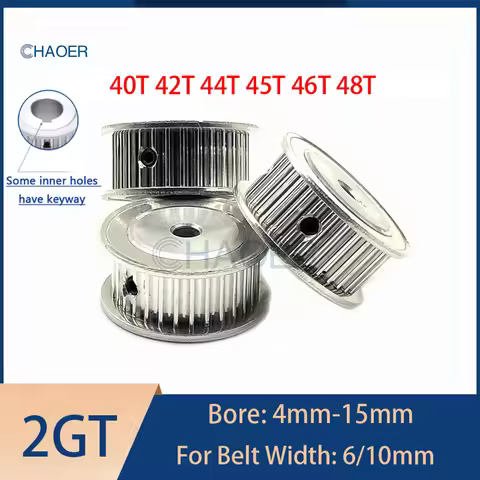 2GT 40 42 44 45 46 48 Teeth Synchronous Wheel Bore 4/5/6/6.35/7/8/10/12/14/15mm Fit GT2 Belt Width 6