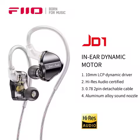 FiiO JD1 Earphones in-ear HiFi Wired Headphones 10mm LCP Dynamic Driver Earbuds with Microphone Head