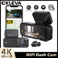 EKLEVA กล้องติดรถยนต์เลนส์คู่ Wi-Fi 4Kกล้องสำหรับรถยนต์บันทึกวิดีโอ UHD ไนท์วิชั่น IR DVR รองรับ24ชั
