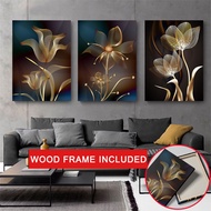 (With Frame)Nordic Poster Golden Floral Living Room Decoration Frame Luxury Decorative Prints Home D
