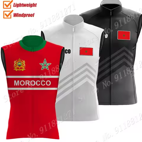 Morocco Cycling Vest 2023 Wind Vest Windproof Lightweight Race Road Red Polish Cycling Jersey Sleeve