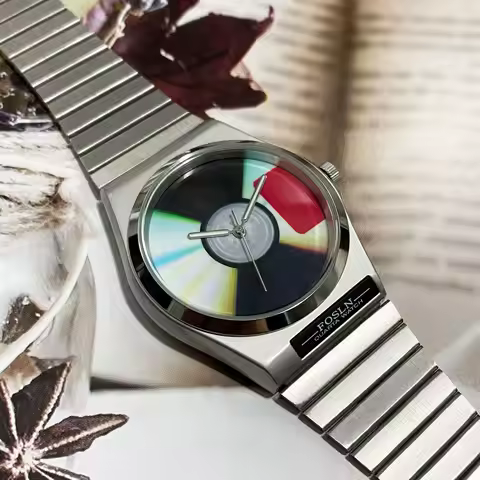 Unique Retro Record Creative Dial Quartz Watches Men Y2K Design Different Shapes Waterproof Watch Ma