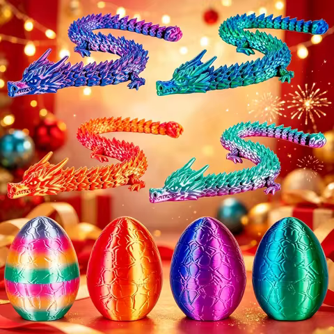 4Pcs 3D Dragon Eggs w/ Articulated Mini Dragons, 22.5cm Flex Desk Figurines, Fantasy Decor, Gift