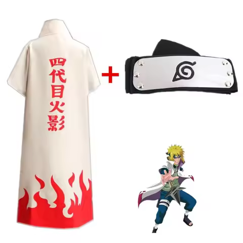 Anime Naruto Cosplay Costume 4th Yondaime Hokage, Namikaze Minato Hood Naruto Coat + Protector Hallo