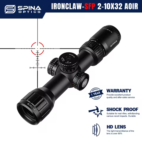 SPINA OPTICS IronClaw HD 2-10x32 AO LPVO Sight Super Compact Parallax 7.5yds to Infinite WideAngle G