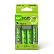 超霸 - GP Recharge E221充電器 (2槽/USB) 連2粒1000mAh AA充電池及2粒400mAh AAA充電池