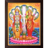 Lord Vishnu & Goddess Lakshmi with Sheshnag, HD Printed Religious & Wall Decor Picture with Frame fo