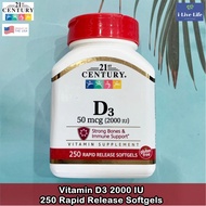 วิตามินดีสาม Vitamin D3, 50 mcg (2000 IU) 250 Rapid Release Softgels - 21st Century