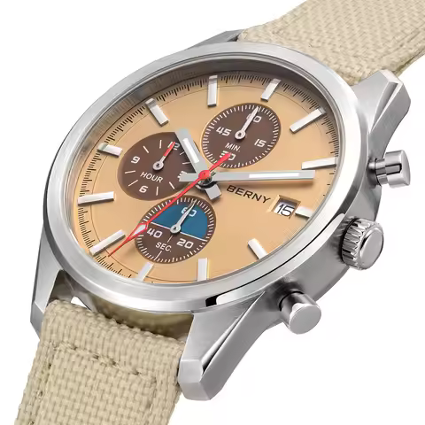 BERNY Chronograph Watch for Women/Men Sports Leisure Miyota OS10 AR Coated Sapphire Waterproof Top F