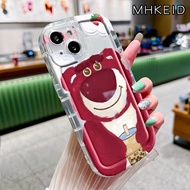 MHKEID Casing Ponsel untuk VIVO Y16 Y17 Y3 Y3s 2020 Y15 Y12 Y11 2019 Y12i Y15s Y15a Y10 Y19 Y7s Y02 Y02a Y02t Y11 2023 Y02s Y01 Case tas beruang stroberi Hp lucu Casing kartun Cases lunak baru bening Kesing transparan Softcase