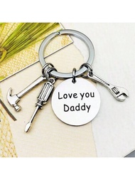 1入組「愛你爹地」金屬鑰匙扣迷你螺絲刀錘子多功能裝飾吊飾父親節禮物