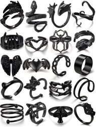 Black Gothic Vintage Rings Set - 20-30 PCS Cool Punk Snake Claw Rings Set, Y2K Snake Claw Rings, Ope