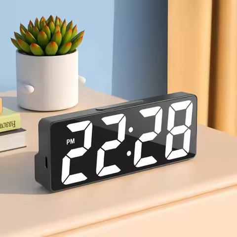 Voice Control Digital Alarm Clock Temperature Date 2 Alarm Snooze Night Mode Table Clock 12/24H USB 