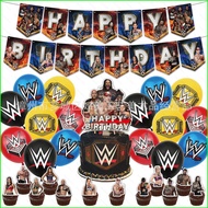 B4 WWE theme kids birthday party decorations banner cake topper balloons set supplies 4B