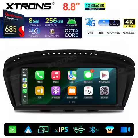 XTRONS 8.8'' Android 14 Octa Core 8+256GB Car Radio For BMW 3/5 Series E60 61 /E90 91 92 93 CIC CCC 