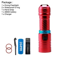 Asafee 3000LM XM-L2 LED Yellow light Professional Diving Flashlight  100M Underwater Waterproof torc