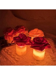 1套2入組無火新月與玫瑰LED蠟燭燈，適用於戶外派對裝飾、露營和浪漫場景裝飾，氛圍燈座為燭光晚餐提供配合燈具