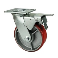 MERAH Trolley Caster Wheels Red PU Trolley/ 6" BRAKE wheels
