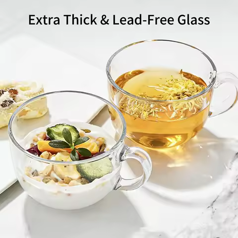 Heat-resistant glass cup with handle, oatmeal breakfast cup, coffee cup, milk cup, water cup, transp