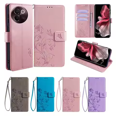 Butterfly Motifs Embossed Leather Wallet Case for VIVO V50 Lite V40 V30 V27 V25 V23 Pro SE V29 Lite 