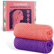 2 Keping Span Jaring Afrika Asli dengan Simpulan - Penggosok Badan Mengelupas untuk Semua Jenis Kuli