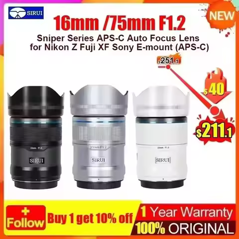 Sirui Sniper 16mm f1.2 23mm 33mm 56mm 75mm F1.2 APS-C Auto Focus Lens Sirui Sniper For Sony E Mount 