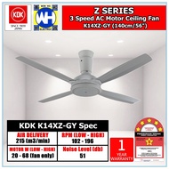 (Ready Stock) KDK K14XZ-GY (140cm/56″) 4 Blade 3 Speed Remote Control AC Motor Ceiling Fan with 5 Star Energy Saving