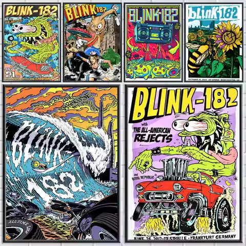Band B-Blink 182 Poster Stickers Mural Painting Self-Adhesive Decor for Bedroom Living Room Home HD 