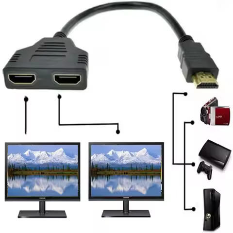 HDMI Splitter 1 in 2 Out Cable, 1080P HDMI Male to Dual HDMI Female 1 to 2 Way Adapter Converter 1 P