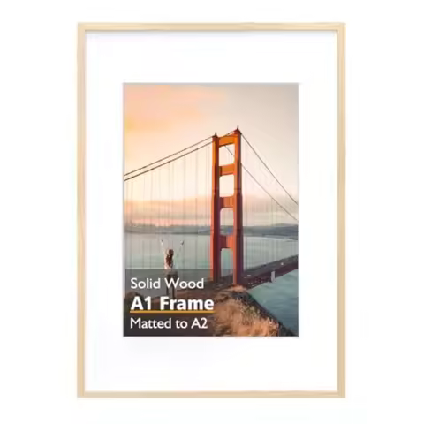 A1 Picture Frame Solid Wood Frame with Acrylic Plexiglass for Pictures A2 with Mat or A1 without Mat