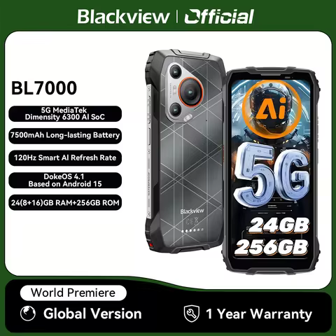 BLACKVIEW BL7000 5G AI Rugged Smartphone MTK 6300, 6.78" HD+2.4K Display 120Hz, 8GB + 256GB, 7500Amh