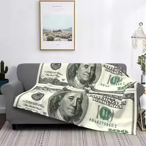 Benjamin Franklin 100 Dollar Bill Knitted Blankets Fleece Money Pattern USA Warm Throw Blankets for